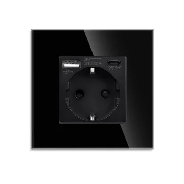 Prize cu rame din sticla - Priza Simpla + USB-A +..., sercomelectric.ro