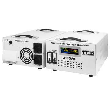 Stabilizator tensiune monofazat 1.8KW 1800W cu ServoMotor si 2 iesiri Schuko + ecran LCD cu valorile tensiunii, TED Electric TED Stabilizatoare de tensiune... - Stabilizator tensiune..., sercomelectric.ro