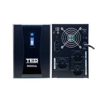 UPS 3100VA 1800W cu Stabilizator si Management, 3x Schuko, Ecran LCD si 4x Acumulator 12V 9Ah, TED Electric TED004673 Sursa Neintreruptibila - UPS 3100VA 1800W cu..., sercomelectric.ro