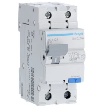     
 - Disjunctor diferential, 1P+N, 10A, 30mA, curba B, 4.5kA, tip AC,  Hager, sercomelectric.ro