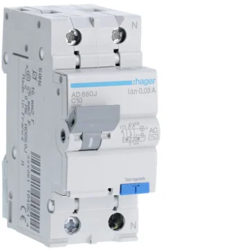     Disjunctoare curba C cu...
 - Disjunctor diferential, 1P+N, 10A, 30mA, curba C, 4.5kA, tip AC, Hager, sercomelectric.ro