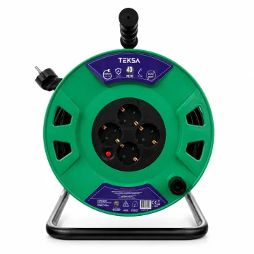     Prelungitoare si...
 - Derulator electric  cu 4 prize, cablu 3x2.5 mmp, 40 metri, cu protectie termica TEKSA, sercomelectric.ro