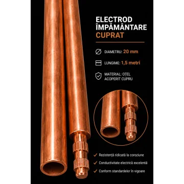     Materiale bransamente...
 - Electrod impamantare cuprat cu cuplare rapida, St/Cu - 1.5 metri, Φ20mm, sercomelectric.ro
