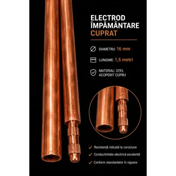     Materiale bransamente...
 - Electrod impamantare cuprat cu cuplare rapida, St/Cu - 1.5 metri, Φ16mm, sercomelectric.ro