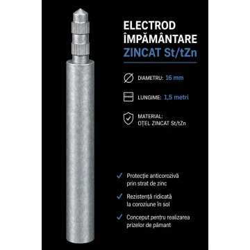     Materiale bransamente...
 - Electrod impamantare galvanizat cu cuplare rapida, St/tZn - 1,5 m, ⌀16 mm, Elko Bis, sercomelectric.ro