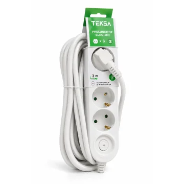     Prelungitoare si...
 - Prelungitor TEKSA 3P - 3 metri, cablu 3x1.5mmp, cu intrerupator si protectie copil, sercomelectric.ro