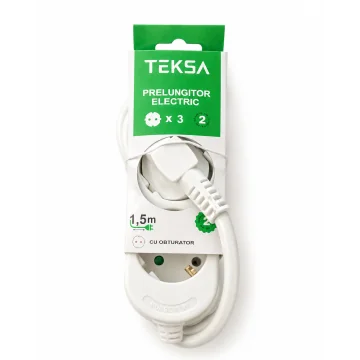     
 - Prelungitor 3P - 1.5 metri, cablu 3x1.5mmp, cu protectie copil, TEKSA, sercomelectric.ro