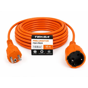     Prelungitoare si...
 - Prelungitor fisa-priza, cablu 3x2.5 mmp, 10 metri, cu protectie copil, TEKSA, sercomelectric.ro