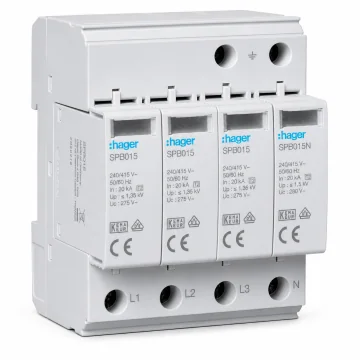     Descarcatoare supratensiune
 - Descarcator supratensiune, tip 2, 4P, 20kA, Hager, sercomelectric.ro