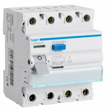    Tablouri si sigurante
 - Intrerupator diferential, 4P, 63A, 30mA, tip A, Hager, sercomelectric.ro