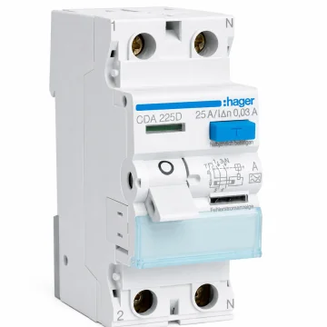     Tablouri si sigurante
 - Intrerupator diferential, 2P, 25A, 30mA, tip A, Hager, sercomelectric.ro