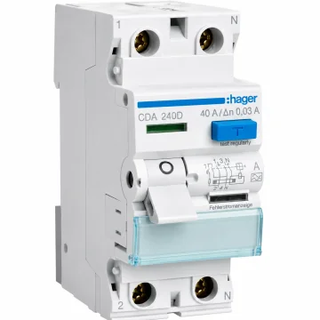     Tablouri si sigurante
 - Intrerupator diferential, 2P, 40A, 30mA, tip A, Hager, sercomelectric.ro