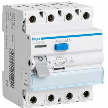     Tablouri si sigurante
 - Intrerupator diferential, 4P, 40A, 30mA, tip A, Hager, sercomelectric.ro