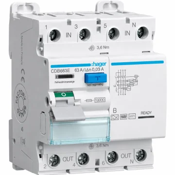    Tablouri si sigurante
 - Intrerupator diferential, 4P, 63A, 30mA, tip B, Hager, sercomelectric.ro