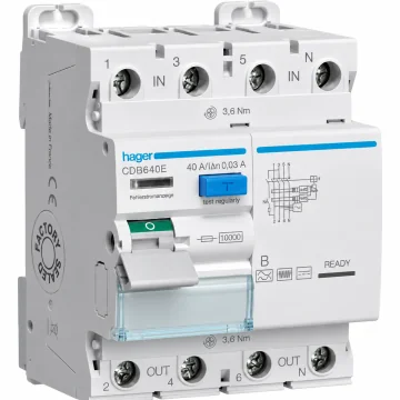     Tablouri si sigurante
 - Intrerupator diferential, 4P, 40A, 300mA, tip B, Hager, sercomelectric.ro