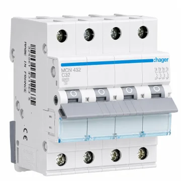     
 - Siguranta automata, 4P, 32A, curba C, 6kA, Hager, sercomelectric.ro
