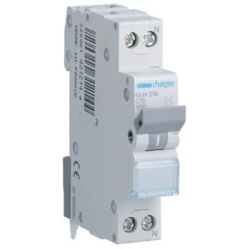     
 - Siguranta automata, 1P+N, 16A, curba C, 4.5kA Hager, sercomelectric.ro