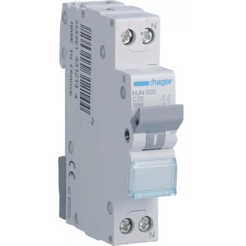     
 - Siguranta automata, 1P+N, 20A, curba C, 4.5kA Hager, sercomelectric.ro