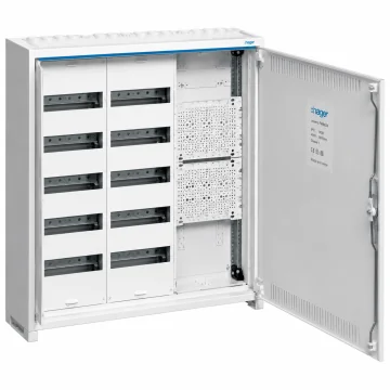     Tablouri si sigurante
 - Tablou electric aparent Univers, cu sectiune multimedia, 120 module, IP31, 800x800x161 mm, Hager, sercomelectric.ro