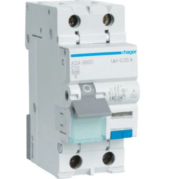     
 - Disjunctor diferential, 1P+N, 10A, 30mA, curba C, 6kA, tip A, Hager, sercomelectric.ro
