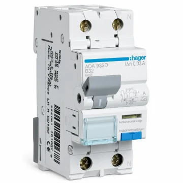     
 - Disjunctor diferential, 1P+N, 32A, 30mA, curba C, 6kA, tip A, Hager, sercomelectric.ro