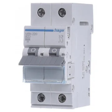     
 - Siguranta automata, 2P, 20A, curba B, 6kA Hager, sercomelectric.ro