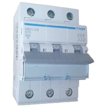     
 - Siguranta automata, 3P, 16A, curba B, 6kA Hager, sercomelectric.ro
